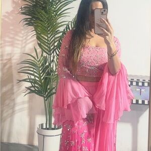 Pink Embellished Indian 3-pc Set Jacket style